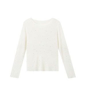 Pull <span class=keywords><strong>en</strong></span> maille pour femme OEM, orné de strass éclatants, <span class=keywords><strong>en</strong></span> mélange de triacétate et de cachemire, idéal comme sous-vêtement. - Product Image 2