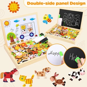 Set Educativo per Bambini con Oltre <span class=keywords><strong>100</strong></span> Pezzi: <span class=keywords><strong>Puzzle</strong></span> Multifunzione in Legno e Lavagna Cancellabile a Doppia Faccia con Tema Animali della Fattoria - Product Image 4
