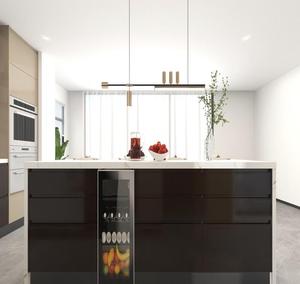 Îlot de <span class=keywords><strong>cuisine</strong></span> BAILOM personnalisable, moderne, écologique, en bois noir et blanc, avec comptoir en quartz et réfrigérateur encastré - Product Image 1
