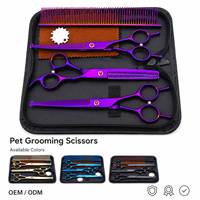 Set Gunting Perawatan Hewan Peliharaan Profesional 3 Buah Ujung Bulat Gunting Lurus Melengkung Gunting Penipis dengan Sisir dan Kotak Penyimpanan