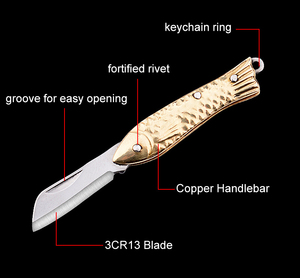 Mini Coltello Tascabile in Ottone, Regalo Promozionale Aziendale 2024, Mini Coltello da <span class=keywords><strong>Pesca</strong></span> per Portachiavi Auto - Product Image 2