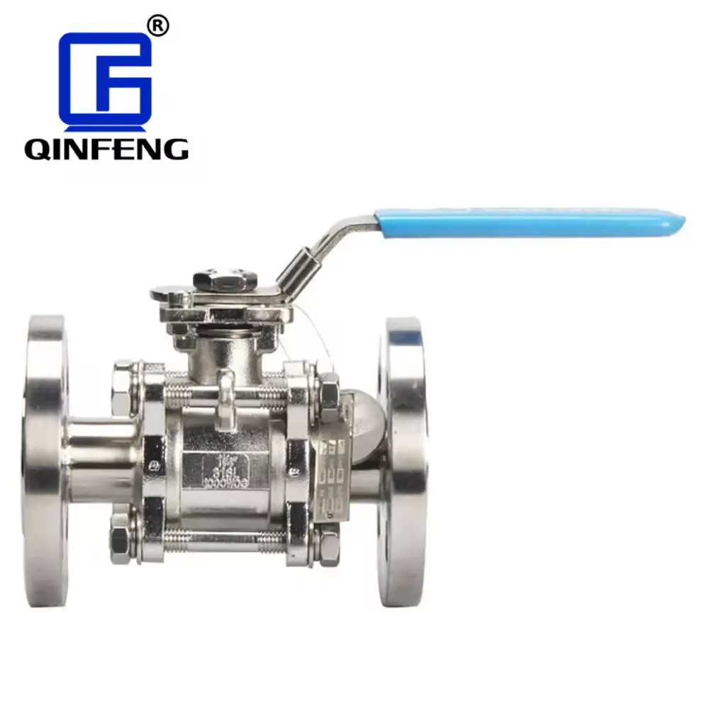 Qinfeng CE 2 "304 316L 스테인레스 스틸 수동 작동 3A 물 오일 가스 위생 3 피스 플랜지 볼 밸브