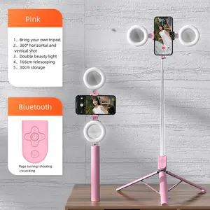 Support de téléphone Bluetooth réglable avec anneau lumineux LED anti-dérapant bureau 4 In1 Selfie Stick pour Tiktok Live Streaming