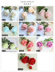 Fleurs artificielles en soie cabochon anglais 10 pièces, fausses roses, fleurs mixtes, lot de 3 têtes, fausses pivoines, décoration pour mariage à la maison - Product Image 3