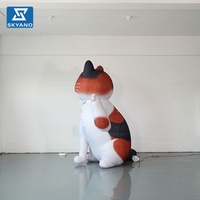Sculpture gonflable de mascotte de chat d'argent de modèle de chat porte-bonheur de dessin animé d'éclairage mignon pour la décoration de partie