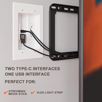 Nouveau design support mural électrique en plastique pour téléviseur avec prise de courant, kit de gestion des câbles US avec 2 ports Type-C et 1 interface USB, dissimulateur de fils
