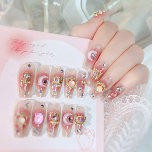 Nuevas <span class=keywords><strong>Uñas</strong></span> Postizas de Plástico para Mujer al por Mayor, Marca Personalizada, Rosadas, 3D, con Corazón, Luna, Mariposa <span class=keywords><strong>y</strong></span> Diamantes de Imitación, Cobertura Completa, 24 Piezas - Product Image 5