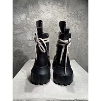 Bottes de marche Canlin en cuir fendu noir imperméables à plateforme et lacets pour femme, semelle en caoutchouc antidérapante, bout pointu, style gothique printemps-hiver