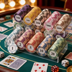 Set Poker Logo Kustom Profesional 14g Clay Composite 39mm Kelas Kasino Texas Hold'em 500pcs Dadu Keramik Kemasan Kotak Aluminium - Product Image 6
