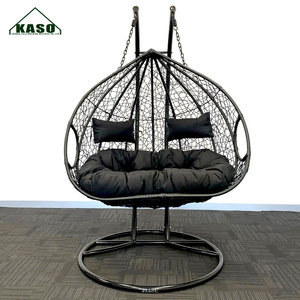 Chaise longue moderne en rotin, aluminium, plastique français, forme d'œuf noir, balançoire de jardin, patio, forme en D - Product Image 6