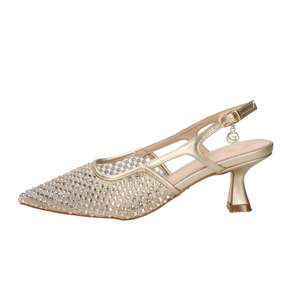 Escarpins Donna Slingback Or & Or 38 Talon 6 cm Ornés de Cristaux Bout Pointu Chaussures Femme - Product Image 1