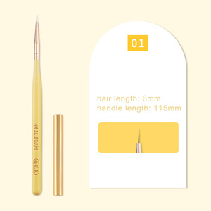 Pinceau à ongles japonais à manche en bois jaune, poils synthétiques fins, pour liner, gel, peinture française, manucure, salon, nail art - Product Image 6