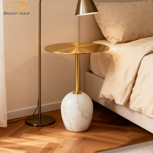 Mesa de Centro Redonda de Lujo Nórdico, Base de Mármol para Interiores, Hotel, Balcón, Mesa Auxiliar para Dormitorio, Sala de Estar - Product Image 3