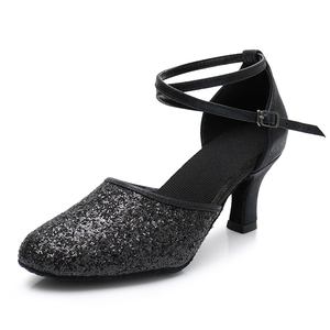 Chaussures de danse latine pour femmes à semelle en caoutchouc, en cuir pailleté, souples, pour la pratique de la danse de salon, chaussures de danse pour femmes - Product Image 6
