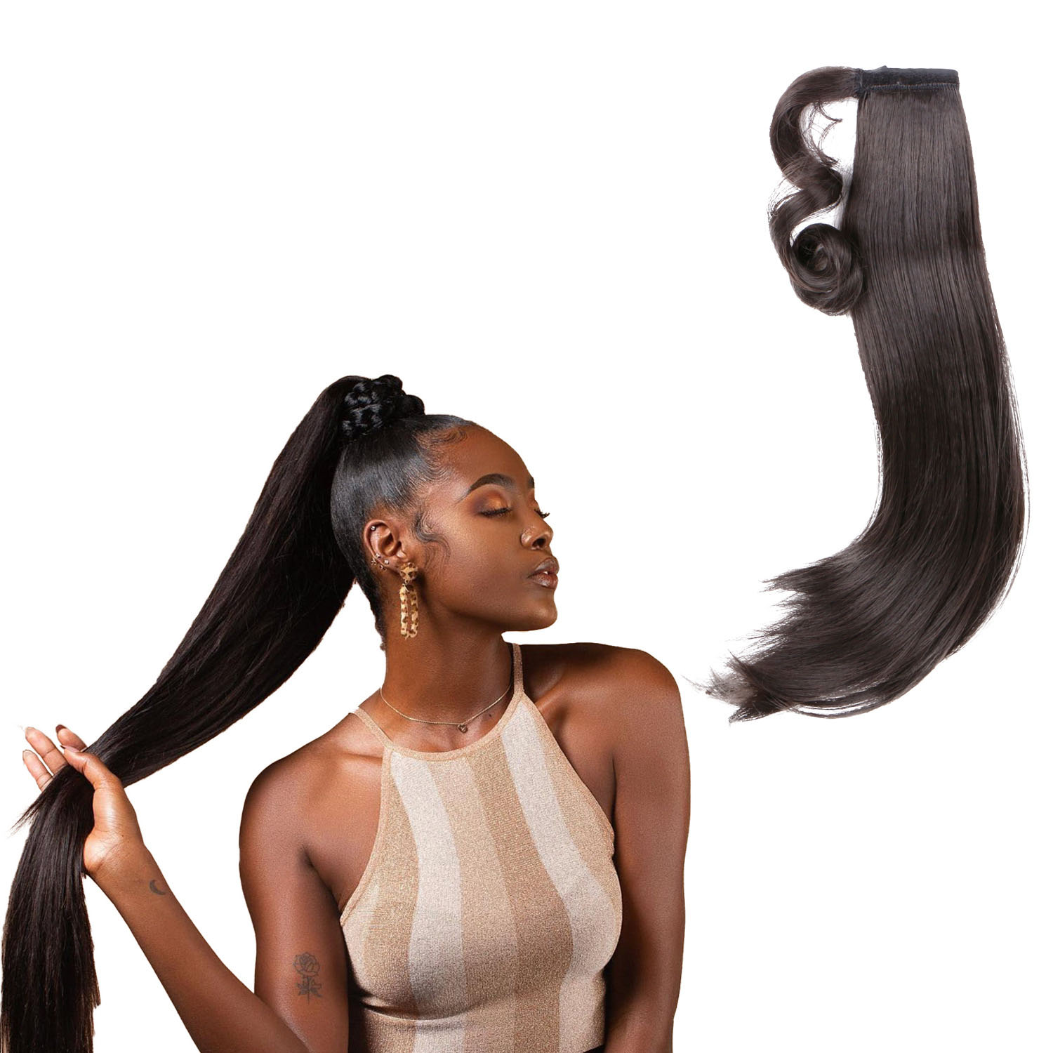 Wig synthetic high temperature silk ponytail natural straight dark brown ponytail wig ponytail