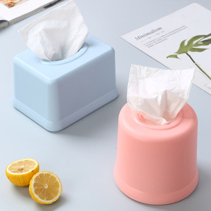 Caja de pañuelos cuadrada y redonda de plástico para sala de estar y baño, con pañuelos extraíbles en colores azul, rosa y blanco. - Product Image 1