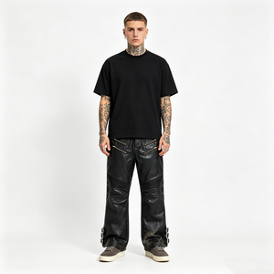 <span class=keywords><strong>Pantalon</strong></span> cargo baggy <span class=keywords><strong>noir</strong></span> multi-anneaux avec sangle moto, effet ciré vintage, style streetwear décontracté, pour homme et <span class=keywords><strong>femme</strong></span> - Product Image 1