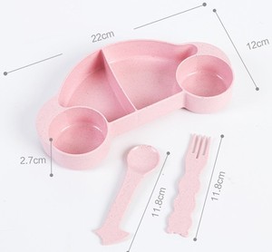 Assiettes et bols 4 couleurs, mignons, pour enfants, dessin animé, voiture, conteneur alimentaire biodégradable, sans BPA, ensemble de couverts pour enfants, soins de santé - Product Image 3
