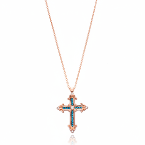 Turquoise Stone Cross Design Pendant Turkish Wholesale Handmade 925 Sterling <b>Silver</b> Jewelry for Women - Product Image 2