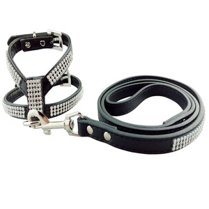 Pabrik grosir kulit PU kristal aksesoris anjing berlian imitasi mewah anjing <span class=keywords><strong>bling</strong></span> <span class=keywords><strong>harness</strong></span> dengan tali - Product Image 3