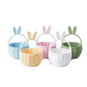 Cesta Redonda de Papel Trenzado Hecha a Mano con Orejas de Conejo, 1-3L, para Floristería, Regalos y Almacenamiento - Product Image 4