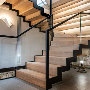 Villa de acero duradero de ballena con diseño de loft industrial moderno Escaleras en <span class=keywords><strong>zigzag</strong></span> Barandilla de vidrio Revestimiento ignífugo para hoteles - Product Image 4