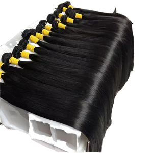 Cheveux humains brésiliens Remy 100% naturels, tissage double trame à la machine, cuticules super alignées, lisses, prêts pour la permanente, en mèches, avec dentelle - Product Image 1