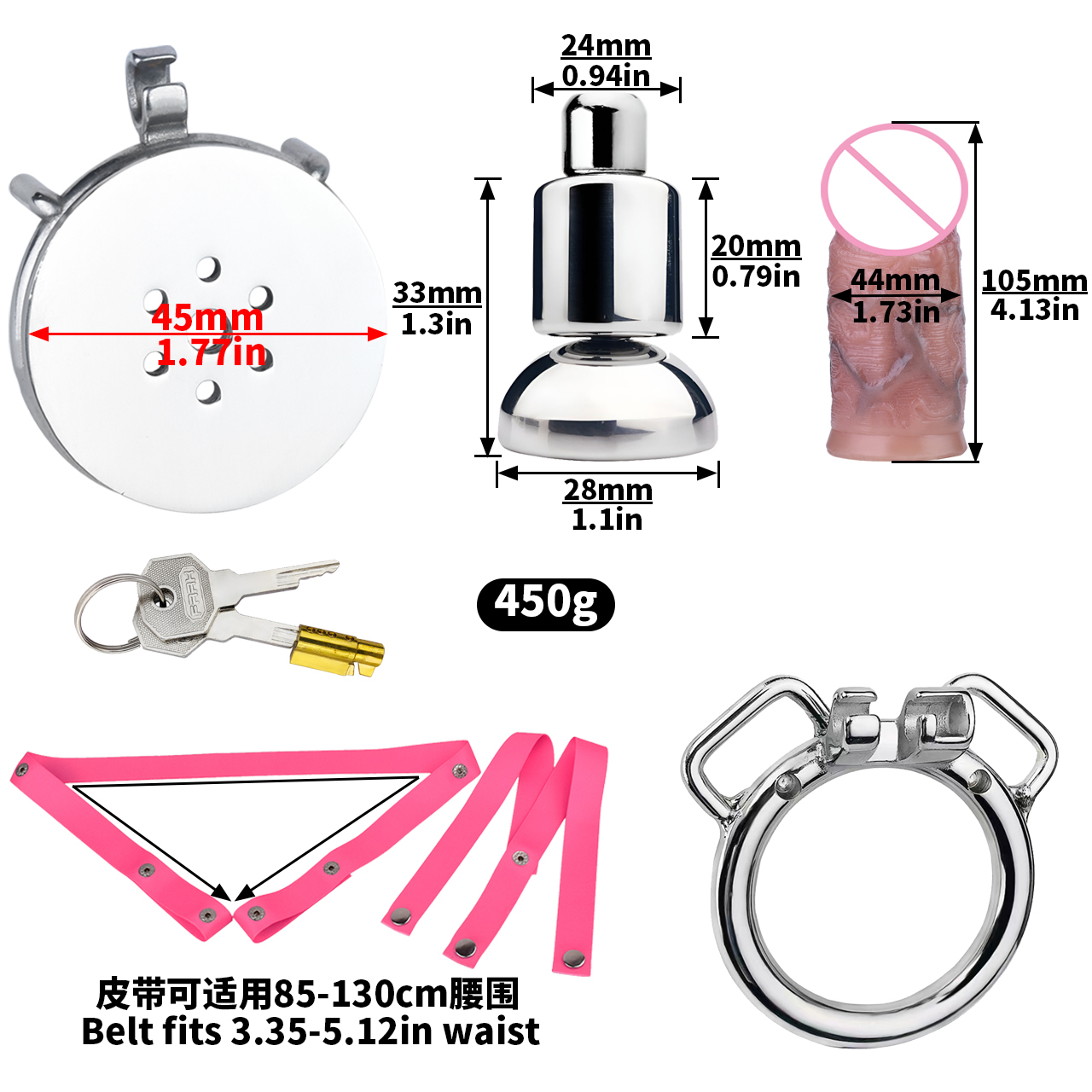 anneau rond + pénis taille S + ceinture rose
