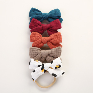 Bandeau pour bébé nouveau-né en mousseline de coton, nœud papillon pour fille, bandeau élastique en nylon pour nourrissons, accessoires pour cheveux en mousseline - Product Image 5