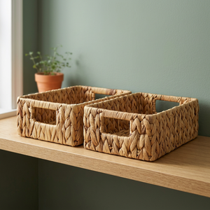 Natural Water Hyacinth Storage <b>Baskets</b> Rectangle With Handles Rustic Multi Purpose Neatening Organizer - Product Image 3