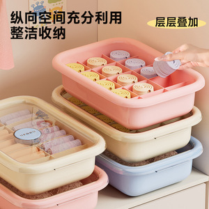 Clothing Organizer Compartmentalized Storage <b>Box</b> With Lid For Bra And Sock Home <b>Wardrobe</b> Large Capacity Rectangle Solid Color - Product Image 3