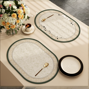 Sets de table ovales en tissu, design classique, antidérapants, avec bordure verte pour table à manger - Product Image 2