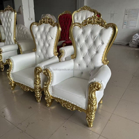LK20191116-11 Chaise de trône royale antique en or de luxe à dossier haut pour pédicure, mobilier pour événements de mariage, canapé de trône