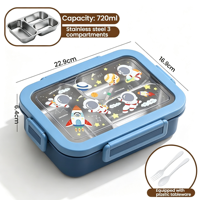 Boîte à lunch pour enfants pour la rentrée scolaire, 3 compartiments, 720 ml, acier inoxydable 304, rectangulaire, sans BPA