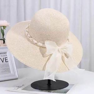 Nouveau Chapeau de Plage en Paille Tressé avec Chaîne de Perles Jaunes pour Femme – Collection Été - Product Image 2
