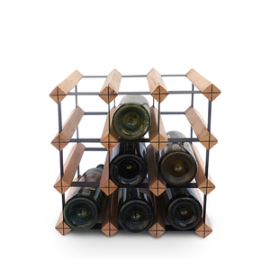 Wholesale 12 Bottle Brown Color Wood and Metal <strong>Timber</strong> Wine Rack Wine Bottle Organizer Shelf With Natural Wood Slats - Product Image 3