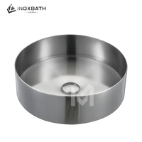 Lavabo de salle de bain rond moderne en acier inoxydable 304 avec finition brossée pour hôtels et toilettes, avec drain inclus