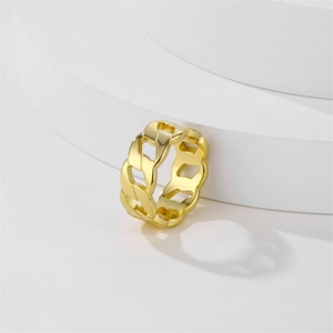 Anillos de Cadena Cubana de Acero Inoxidable con Baño de Oro, Sin Plomo ni Níquel - Product Image 5