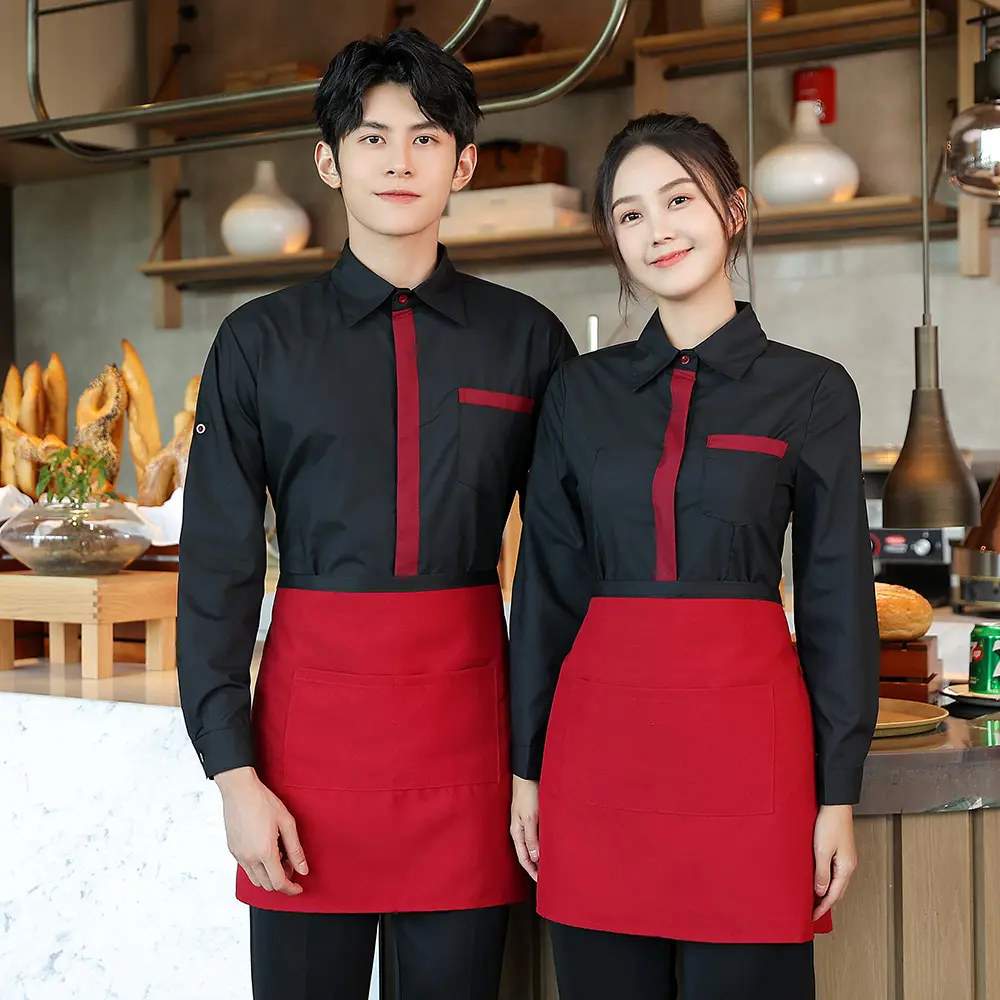 Klasik bar garson ve garson iş elbiseleri oem restoran üniforma tasarımları resmi restoran üniformaları