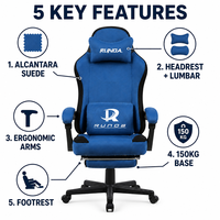Chaise de bureau ergonomique en tissu de qualité supérieure avec fonction de massage, hauteur réglable, pivotant à 360 degrés, repose-pieds