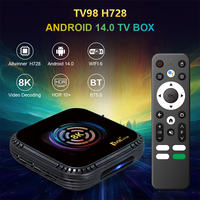 TV98 TEST H728 8K Streaming Internet Gratuito OTT WiFi 6 Potente Prueba Premium Smart 2026 Android 14 Decodificador de TV Superior con 12 Meses de Garantía