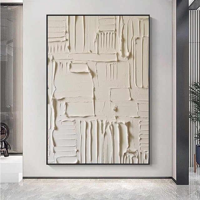 Hand Painted Large Beige 3D Textured Abstract Painting Modern Wall Art Minimalist Canvas Painting for Living Room Wall Decor