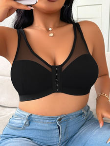 Soutien-gorge pour femmes élégant en maille noire, bonnet plein, grande taille, respirant, push-up, fermeture avant, sans armatures, pour femmes matures, XXL, gros <span class=keywords><strong>seins</strong></span> - Product Image 6