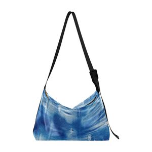 Blue Denim Print Shoulder Bag Vintage Bucket Crossbody Handbag Zipper Underarm <b>Purse</b> for Daily Outdoor Use - Product Image 1