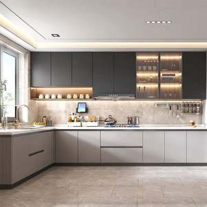 Custom L Shaped Gray Lacquer Modern Kitchen Cabinets Set Pantry <b>Cupboard</b> - Product Image 2