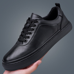 Zapatillas Casuales de Cuero Minimalistas Blancas para Hombre, Suela Ligera y Cómoda, Zapatos Versátiles con Cordones para Caminar a Diario - Product Image 3