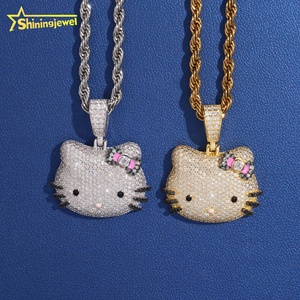 Neues Design 925 Silber Lieblicher Katzen-Moissanit-Anhänger Feiner Schmuck Maßgefertigter Iced Out Moissanit-Anhänger Halskette - Product Image 1