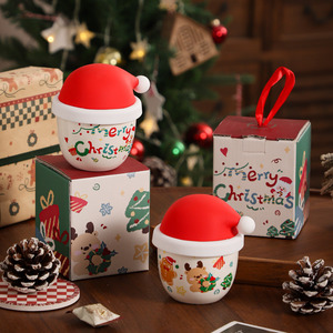 Cute Merry Christmas Mug Small Ceramic Coffee Cup with Red Hat - Product Image 3
