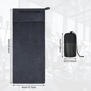 Serviette de sport en microfibre avec poche zippée, absorbante et à séchage rapide, couleur unie, pour la salle de sport et l'entraînement - Product Image 2