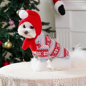 Cute <b>Dog</b> Christmas <b>Sweater</b> Red Geometric Pattern Knitted Pullover Winter Autumn Pet Clothing Hoodie - Product Image 1